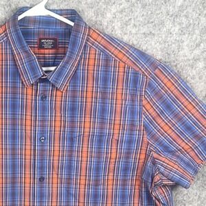 UNTUCKit Men's XXL Regular Fit Short Sleeve Plaid Button Down Shirt Blue Orange